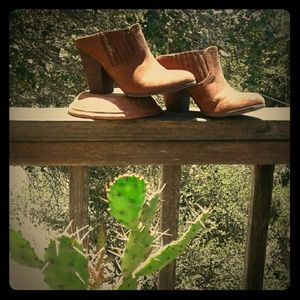 Brown mule booties by Carlos Santana!